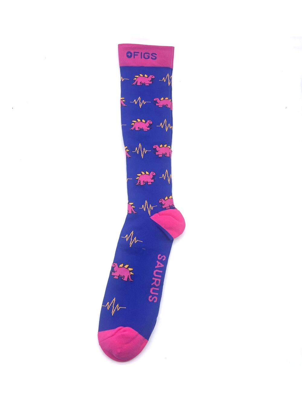 1 Pair FIGS Compression 'Dino' Blue & Pink Socks Size XL